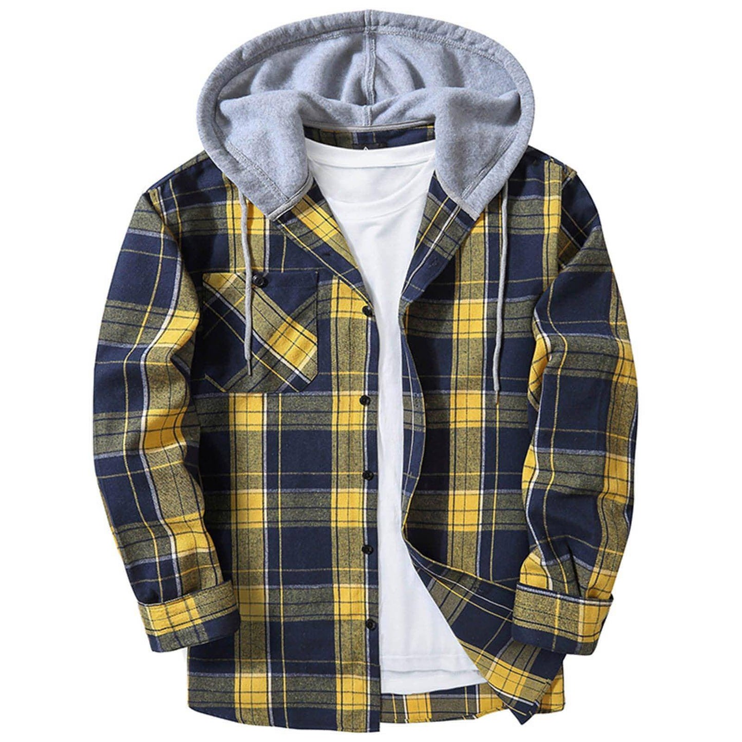 Hooded Plaid Shirt Men's Casual