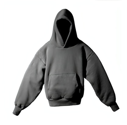 Fleece-lined Solid Color Hooded Sweater For Men