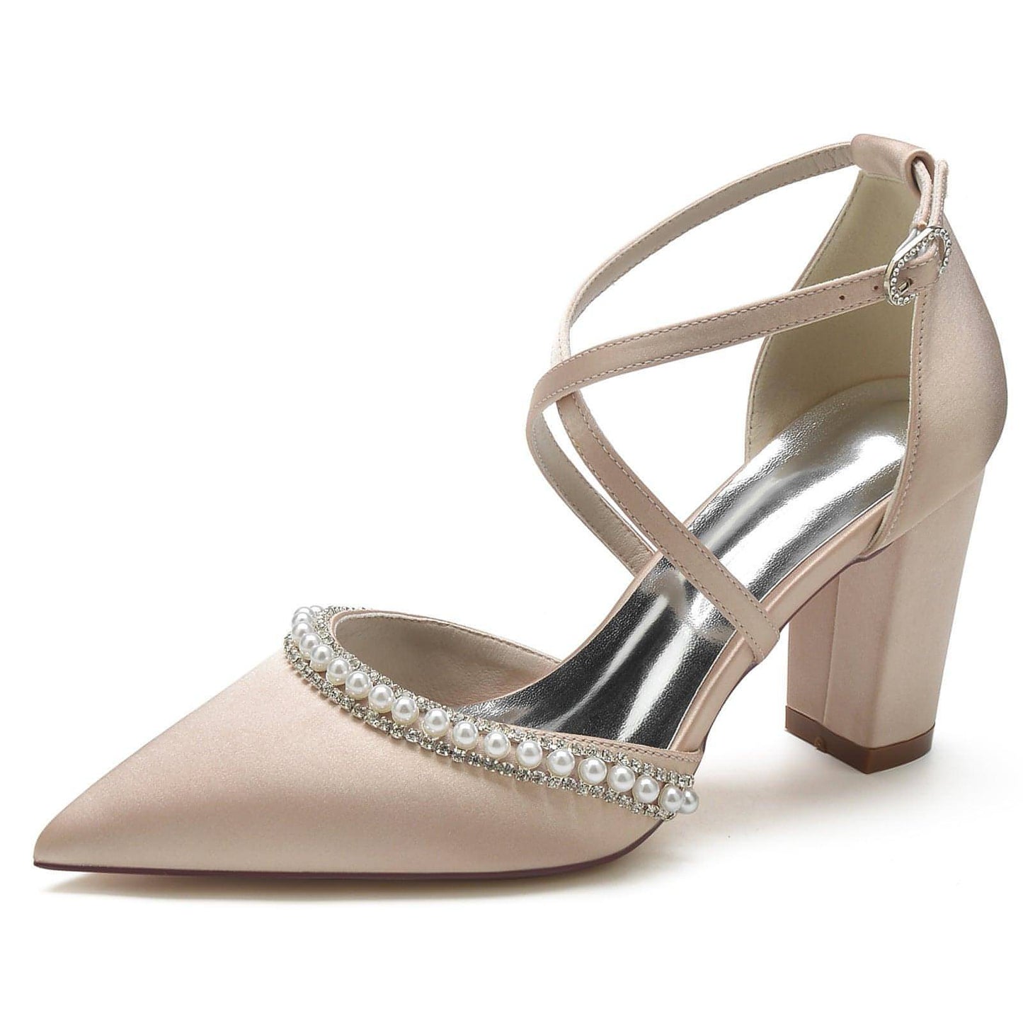 Women's Fashion Pointed Toe Chunky Rhinestone High Heels Shoe