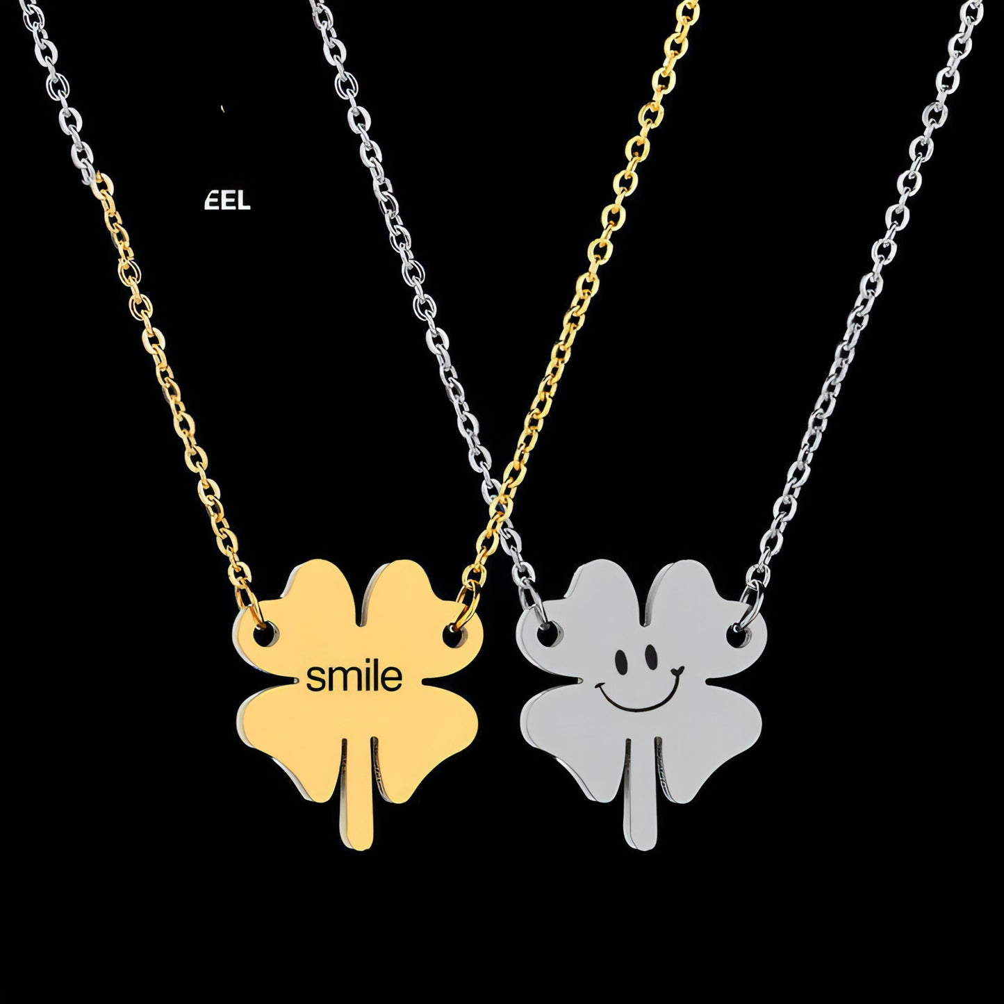 Ladies Stainless Steel Lucky Four-leaf Clover Necklace Lettering Clavicle Chain