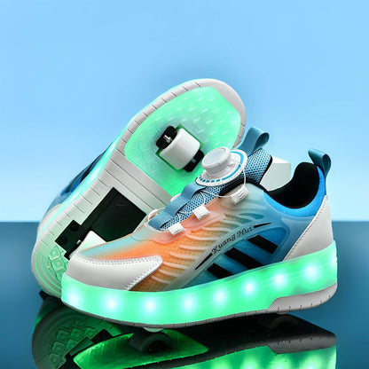 Mesh Double Wheel Heelys Children's Luminous Charging Roller Skating Deformation Skate Shoes