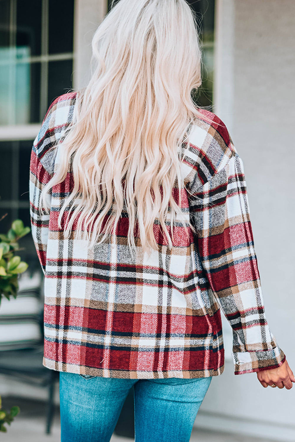 Veste à poches à imprimé écossais géométrique rouge vif