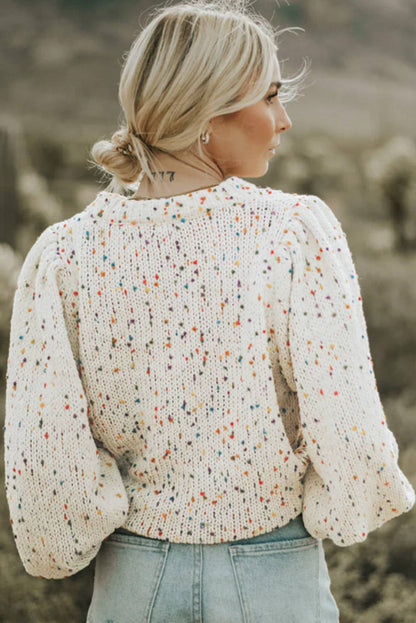 Beige Fargerike Confetti Dots Kabel Strikket Crew Neck genser