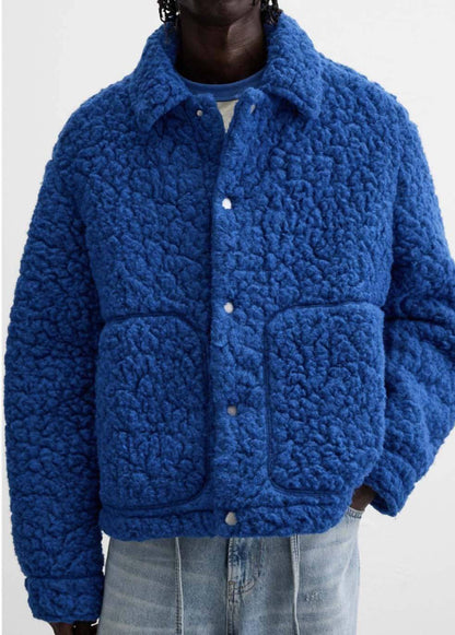 Herren Klein Blau Lockere Version Fleecejacke aus Lammwolle-Imitat