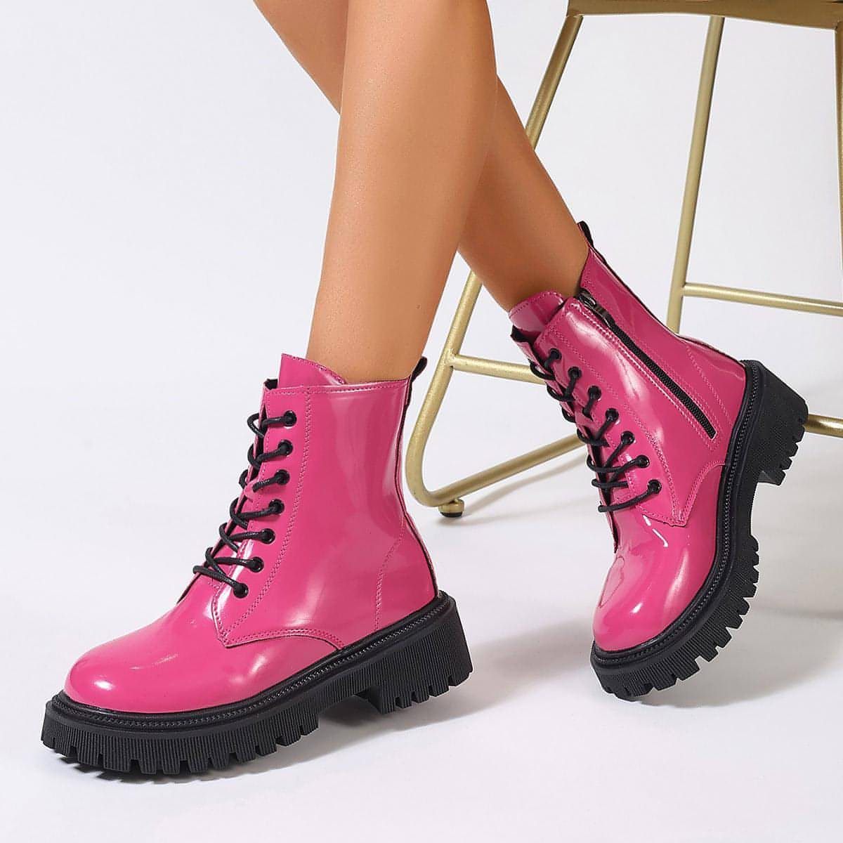 Women's Bright Leather Side Zipper Boots