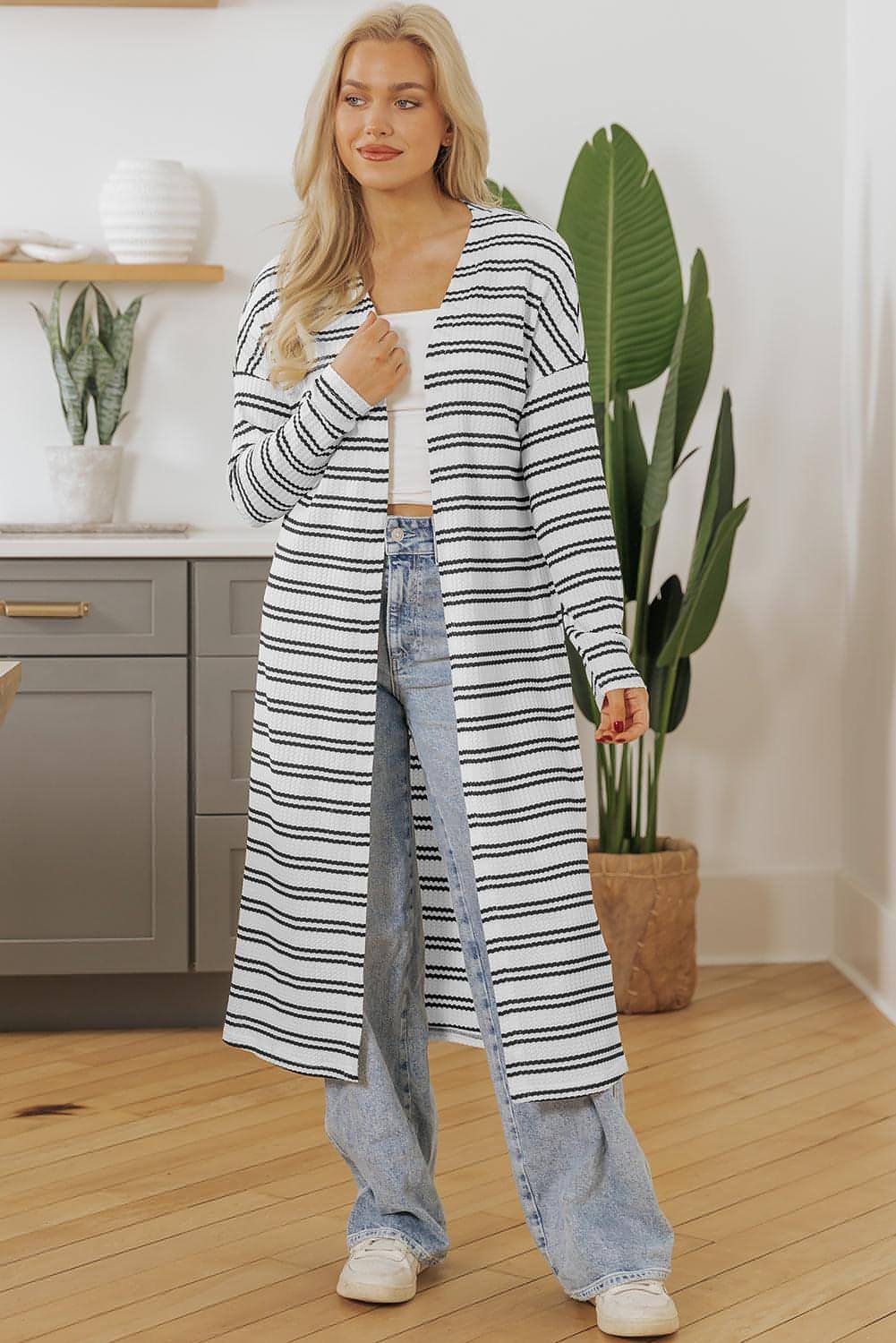 Svart randtryck öppen front duster cardigan