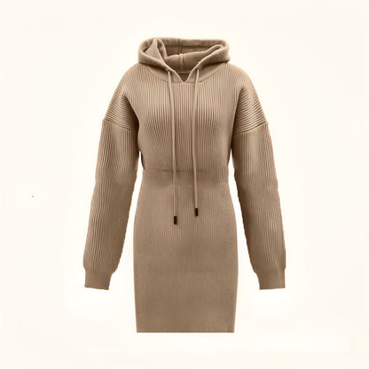 Casual Dress Mid-length Hooded Cinched Waist Sweater