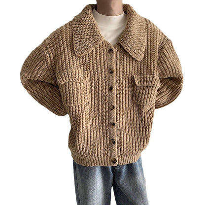 Winter-Revers-Pullover, einreihiger, lockerer Herren-Cardigan