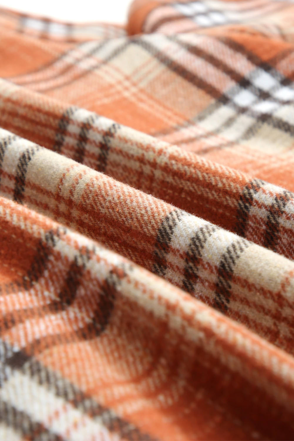 Orange Plaidmuster Sherpa ausgekleidete Kapuze -Shacket