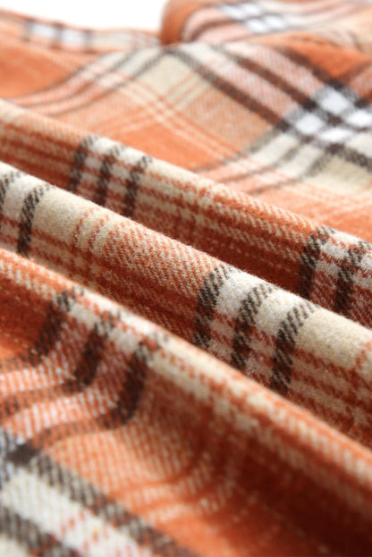 Orange Plaidmuster Sherpa ausgekleidete Kapuze -Shacket