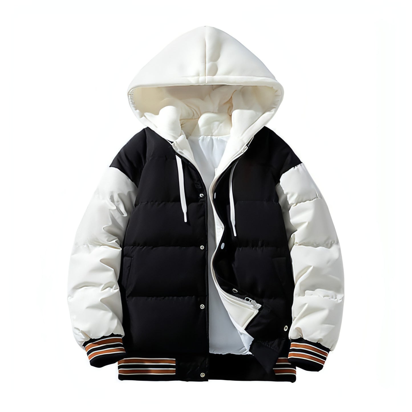 Thickened Down Cotton Jacket With Hood And Two Fake Pieces Men