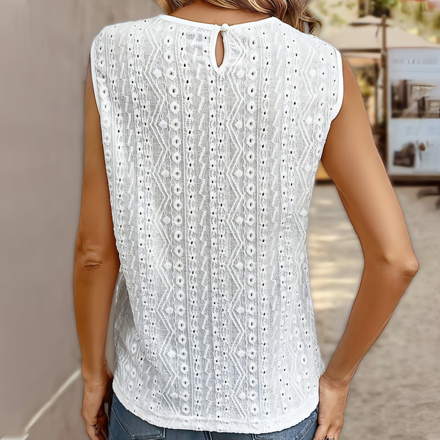 Women's Lace Stitching Solid Color Vest Women's See-through Round Neck Top T-Shirt