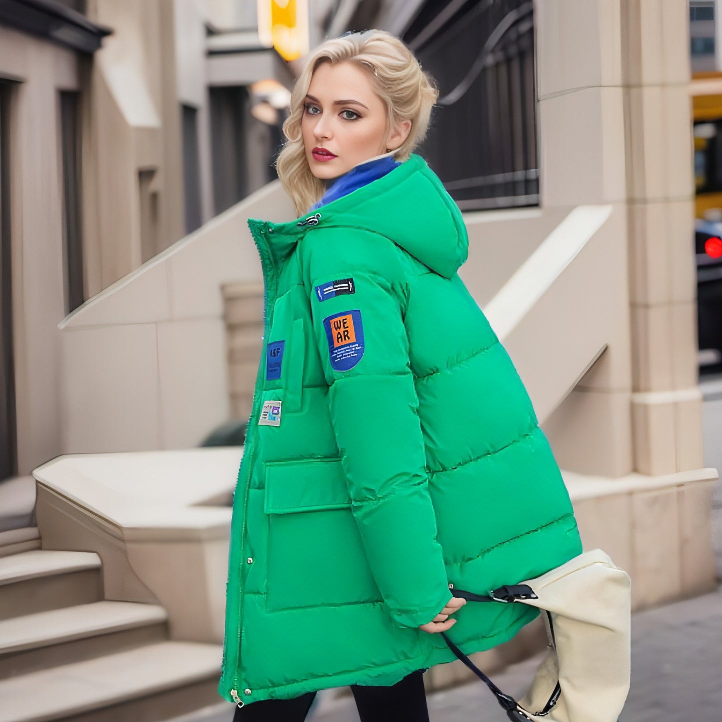 Chaqueta de plumón de algodón de doble cara para mujer