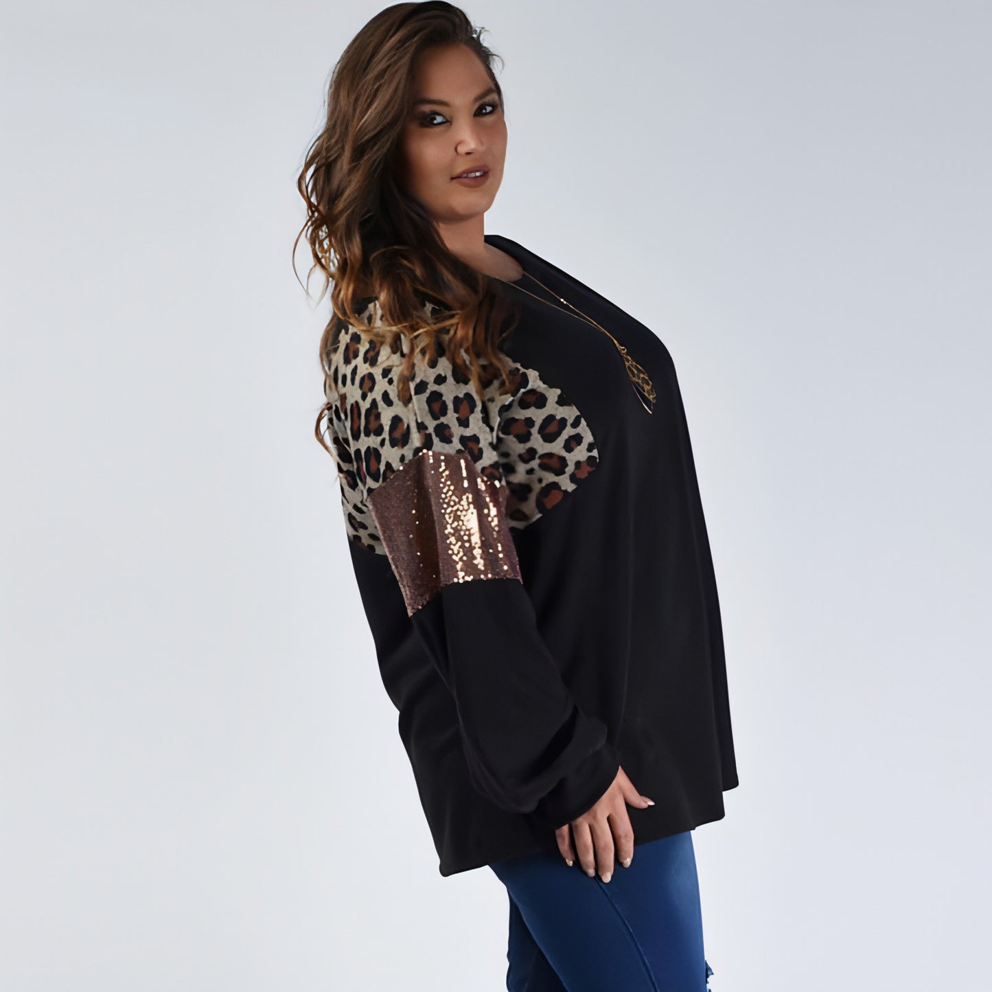 Loose Slim Fit Leopard Print Long Sleeve Women T-Shirt