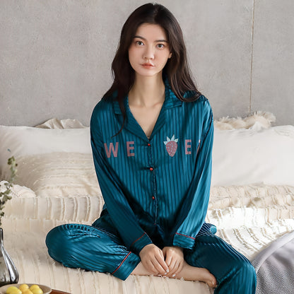 Women's Long-sleeved Ice Silk Thin Homewear Pajamas