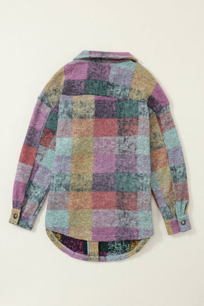 Veste longue surdimensionnée à carreaux brossés multicolores avec poches