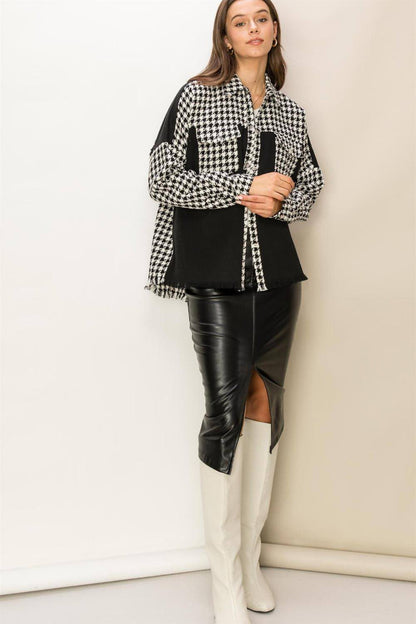 Hyfve Houndstooth Contrast Raw Hem Jacket