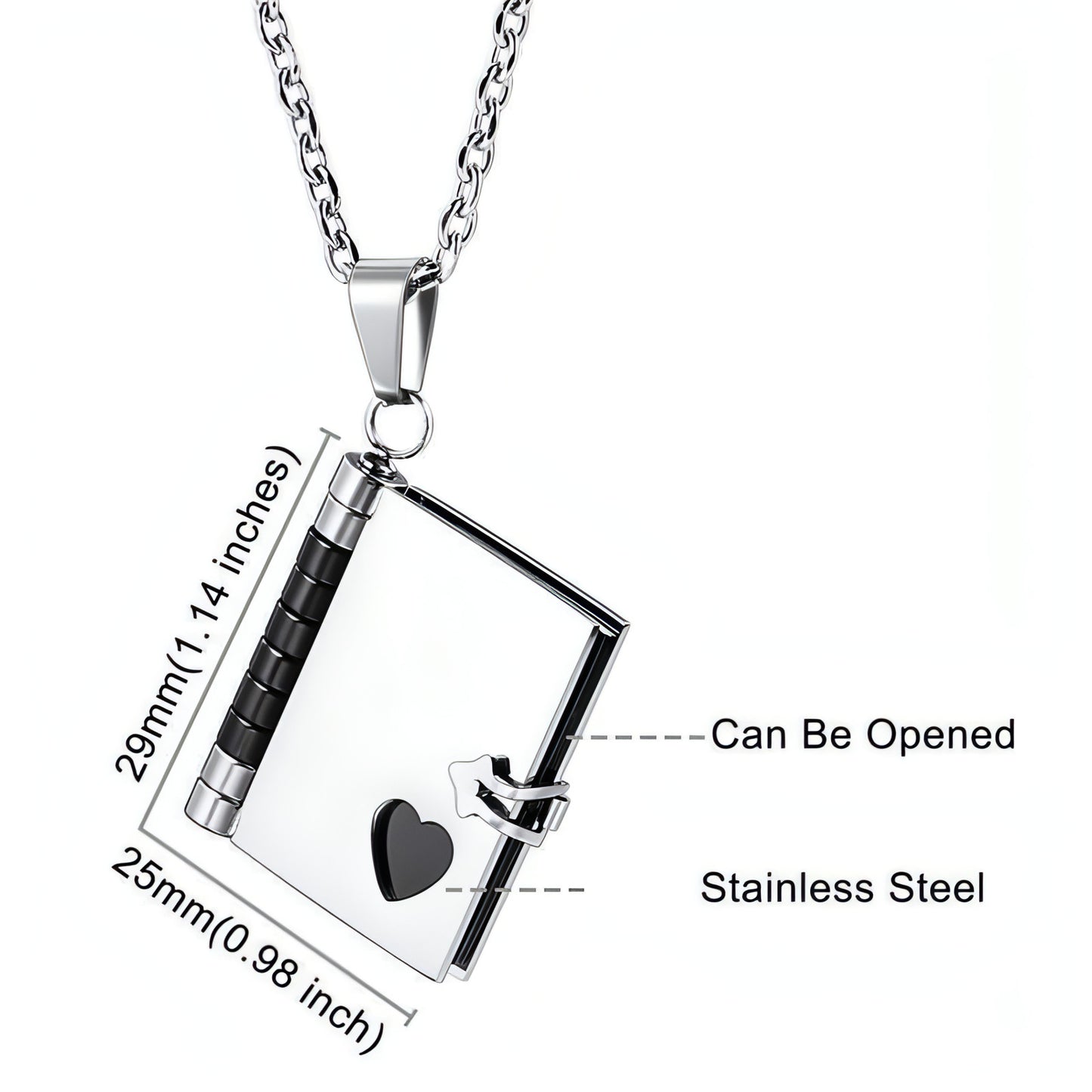 Stainless Steel Couple Book Pendant Necklace With Love