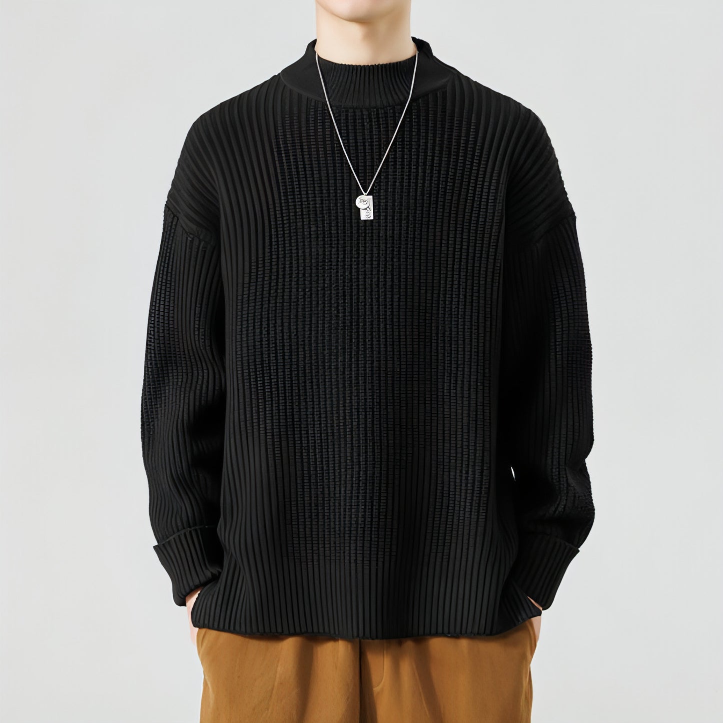 Half High Necked Sweater For Men's Casual Knitwear Outerwear