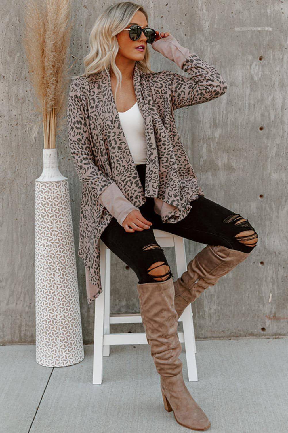 Leopard Open Front Cardigan