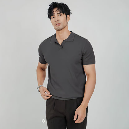 Lightly Mature Men's Lapel Knitted Polo Shirt Solid Color Short Sleeve T-Shirt