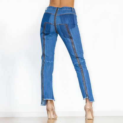 Shascullfites Melody Women Jeans Jeans exclusivos calças de jeans azul escuro escuro calças de dança do clube de rua quentes