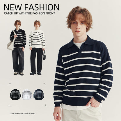 High-grade Loose Contrast Color Striped Sweater Long Sleeve Inner Wear Sweater For Men