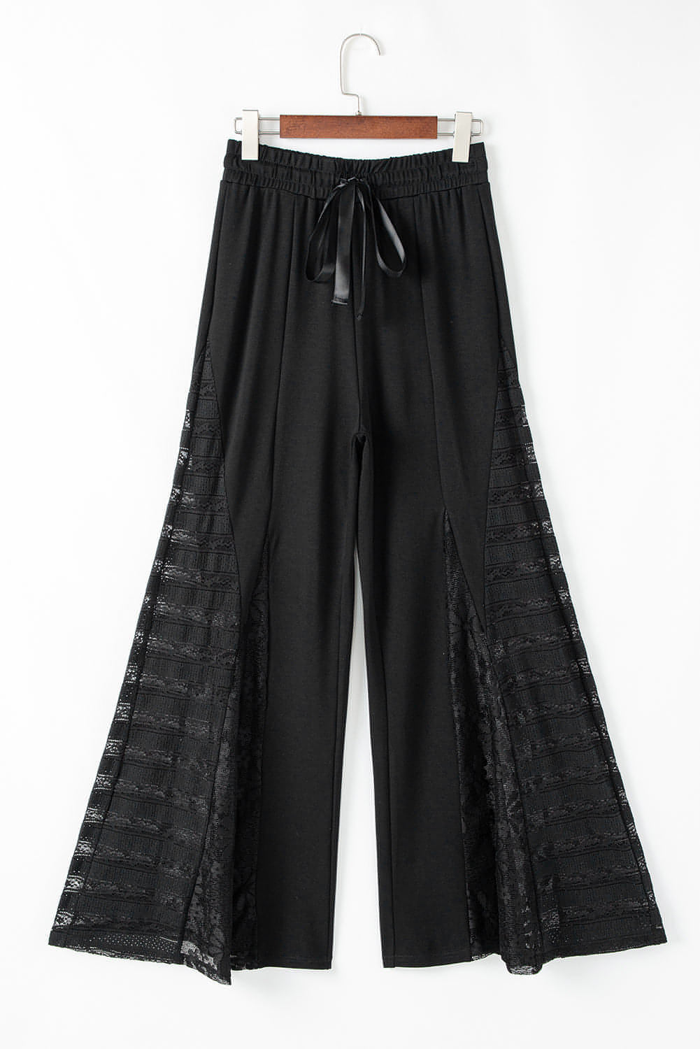 Black Boho Lace Patchwork Wide Leg High Taille Pants