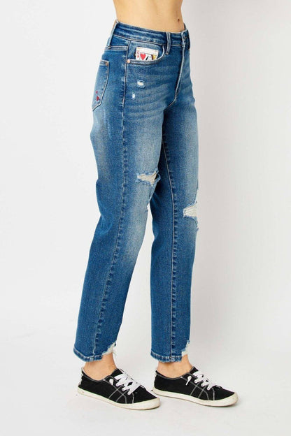 Judy Blue Full Size Queen of Hearts Coin Pocket BF Jeans