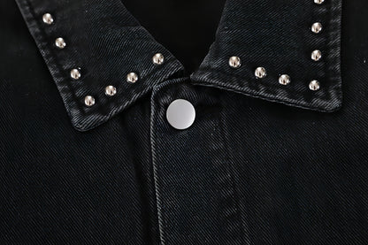 Heavy Beaded Black Denim Jacket For Men And Women