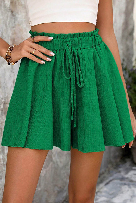 Short texturé à volants et lacets taille haute à volants et jambes larges vert foncé