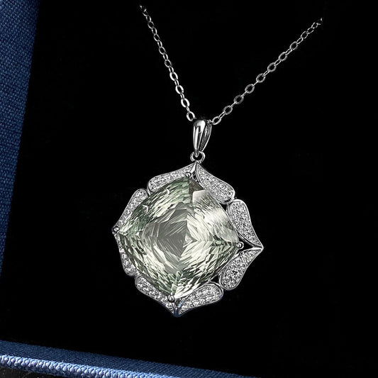 European And American Entry Lux Sweater S925 Silver Inlay Large Natural Green Crystal Pendant