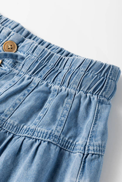 Beau Blue Mineral Wash Button Fly Midje Jeans med brede ben