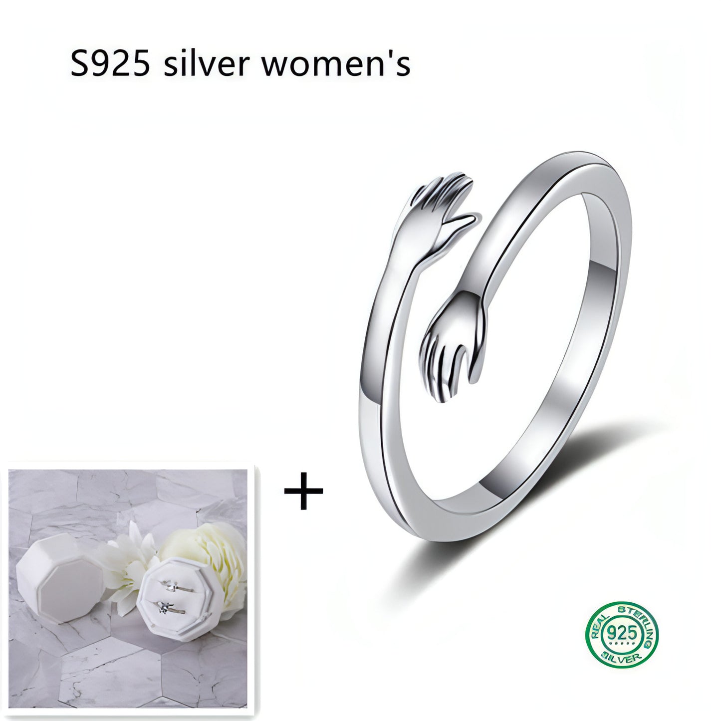 925 Sterling Silver Hug Ring – Adjustable Couple Jewelry