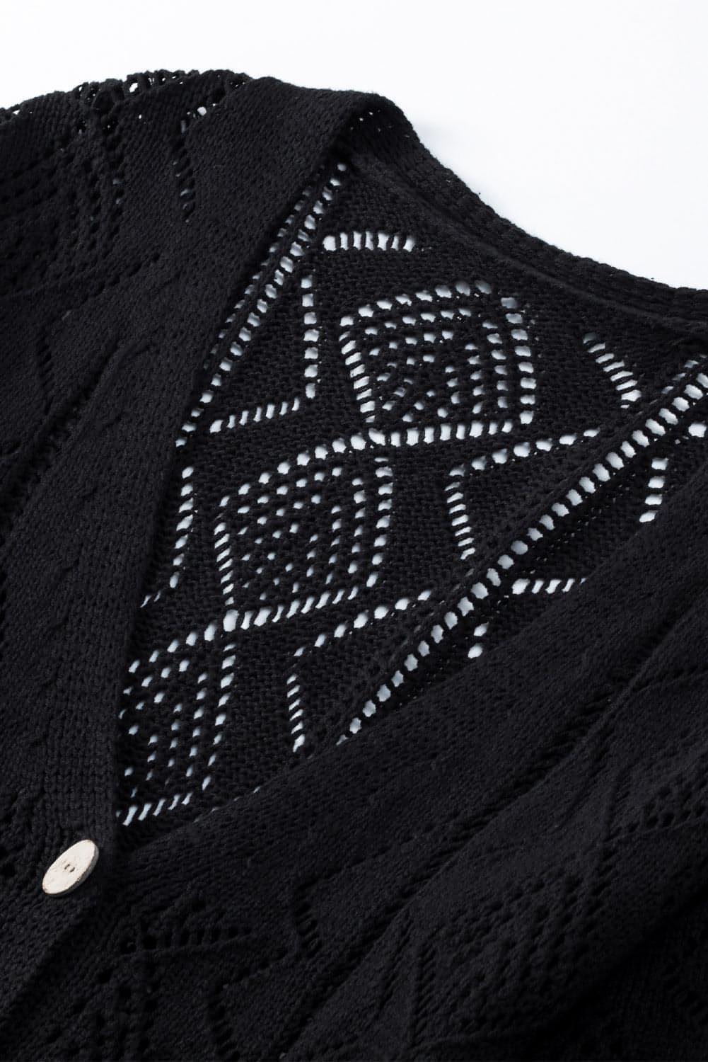 Black Hollow-Out Openwork Knit Cardigan