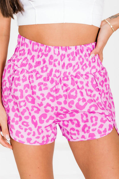 Pantaloncini sportivi a vita alta leopardati rosa