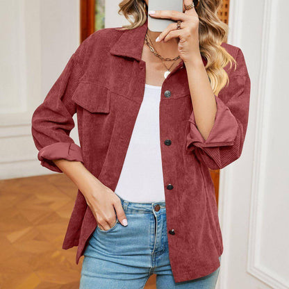 Button Corduroy Long Sleeve Baggy Coat Women's Clothing