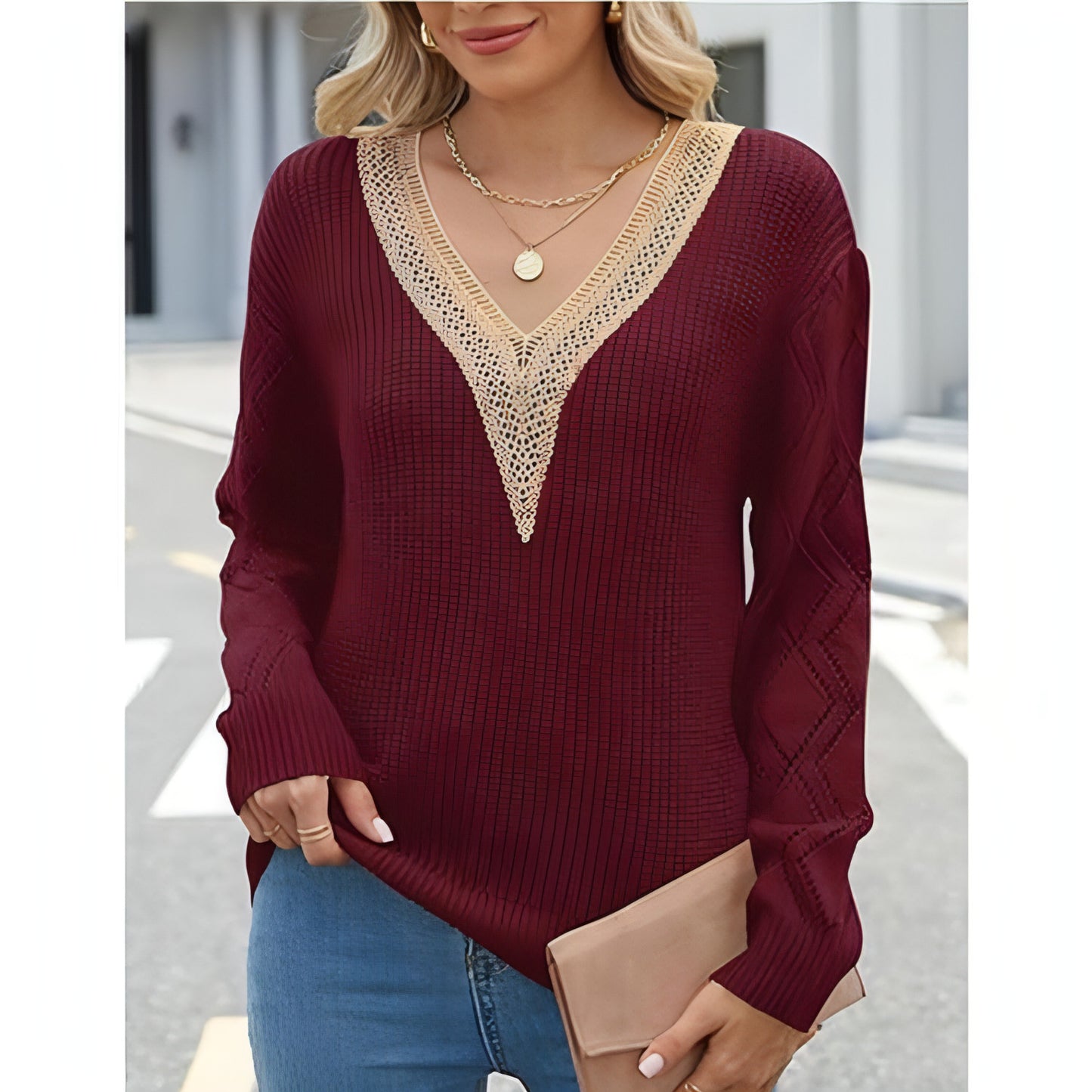 Spring And Autumn V-neck Sweater New Loose Casual Women