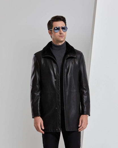 Real Leather With Fleece Lining Thickened Middle-aged Men's Leather Jacket