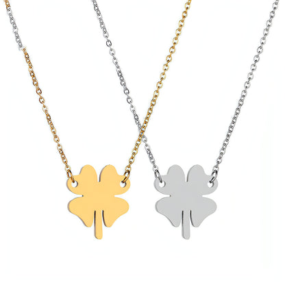 Ladies Stainless Steel Lucky Four-leaf Clover Necklace Lettering Clavicle Chain