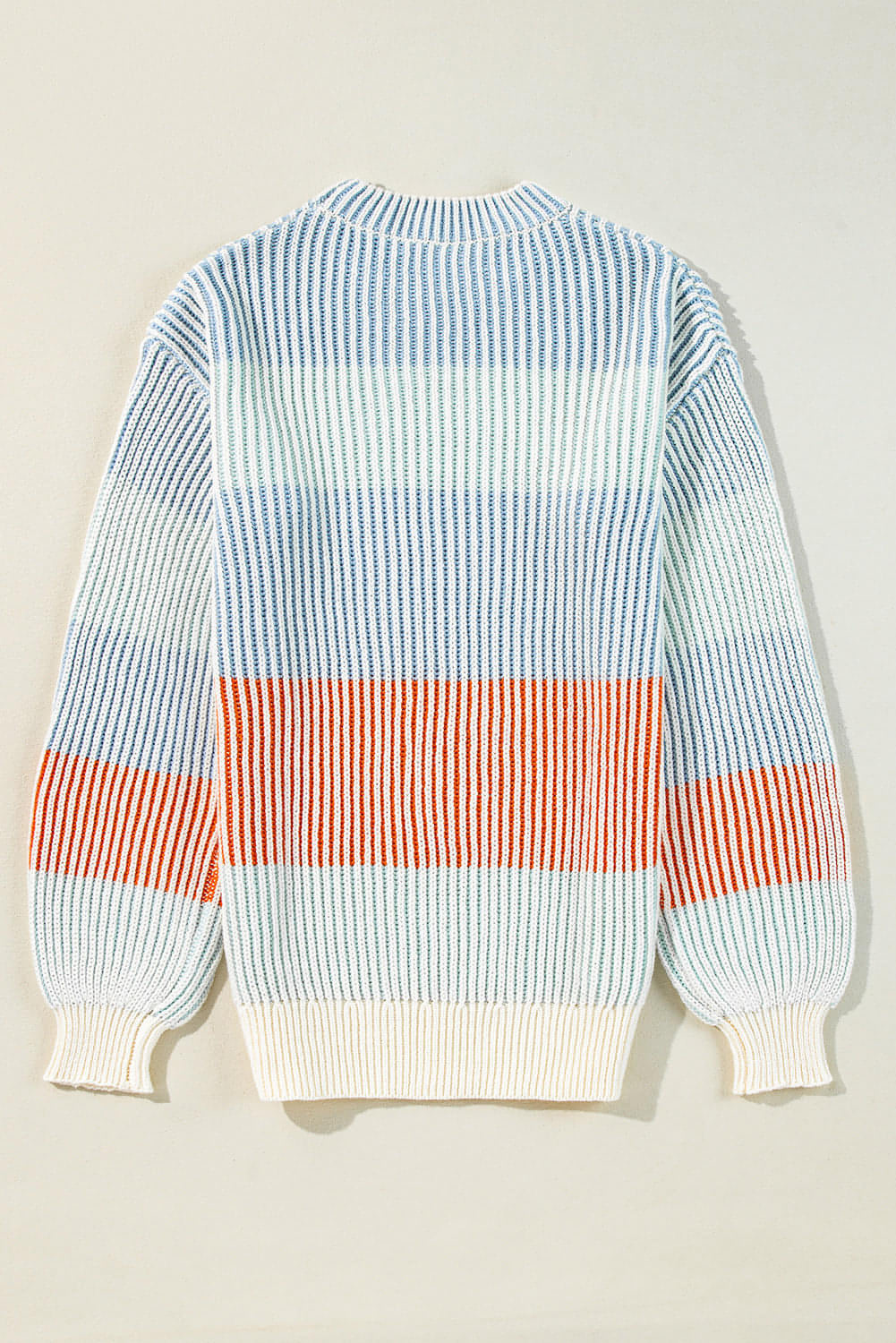 Multicolour Colorblock Textured Knit Bubble Sleeve Sweater