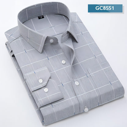 Long-sleeve Middle-aged Loose Spring Business Casual Imitation Cotton And Linen Men's DressShirt