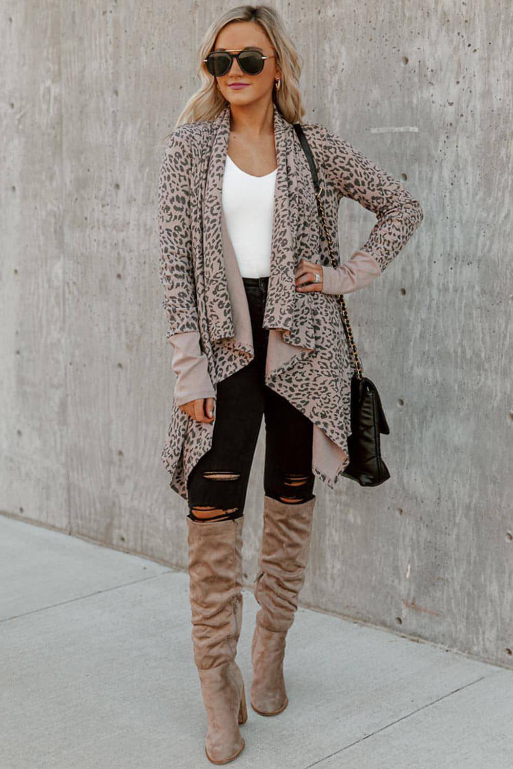 Leopard åpen front cardigan