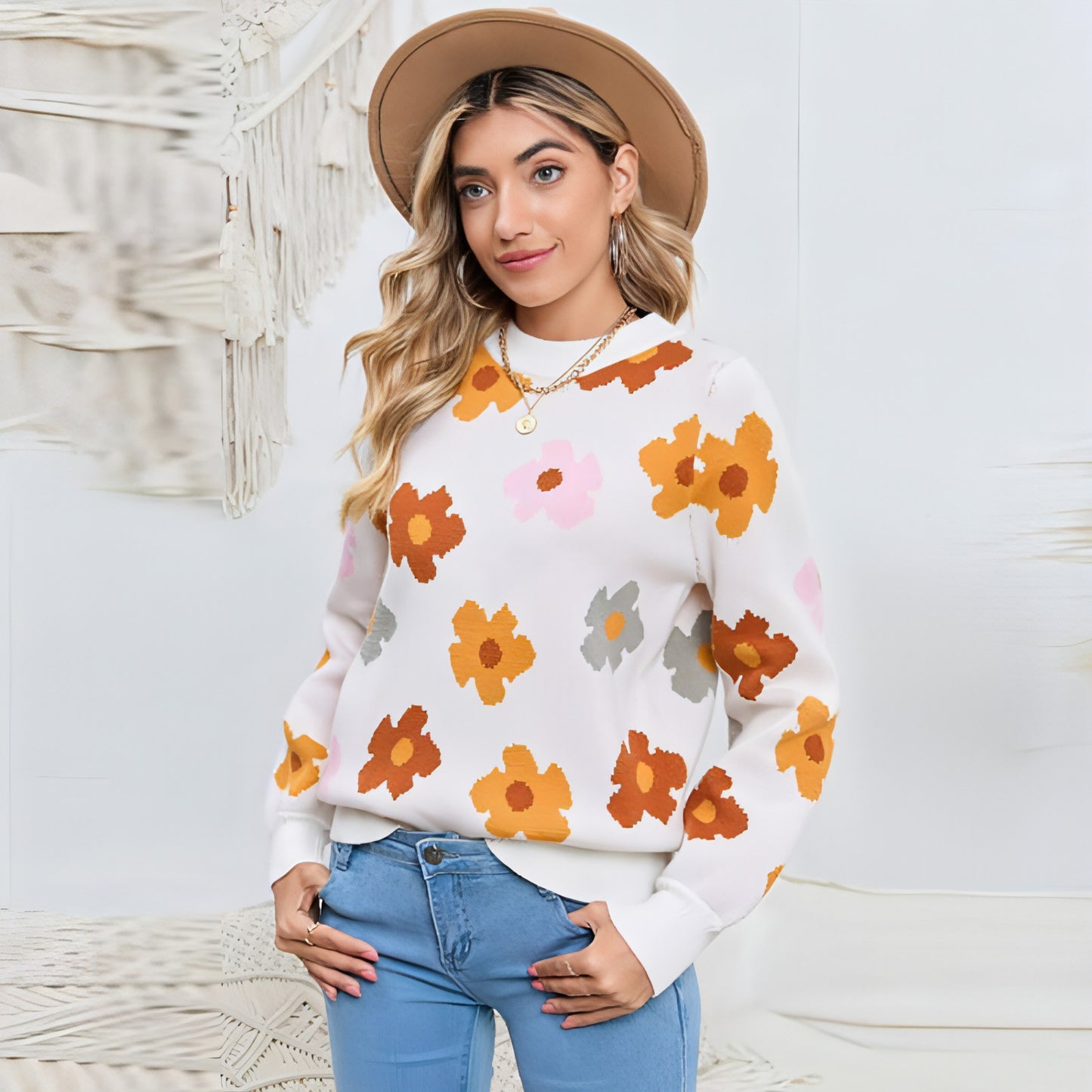 Knitted Thread Sweater Women's Flower