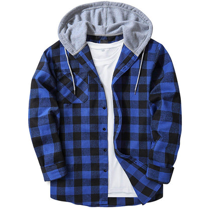 Hooded Plaid Shirt Men's Casual