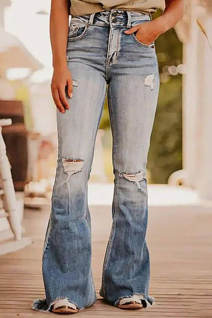 Dusk Blue Vintage Light Lavagem rasgada de borda crua jeans