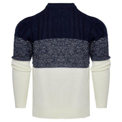 Men's Casual Color Block Long Sleeve Cable Knit Pullover Sweater