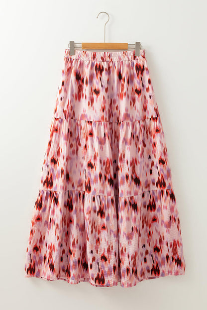 Rosa abstrakt akvarell Tie Dye Tiered Maxi-skjørt