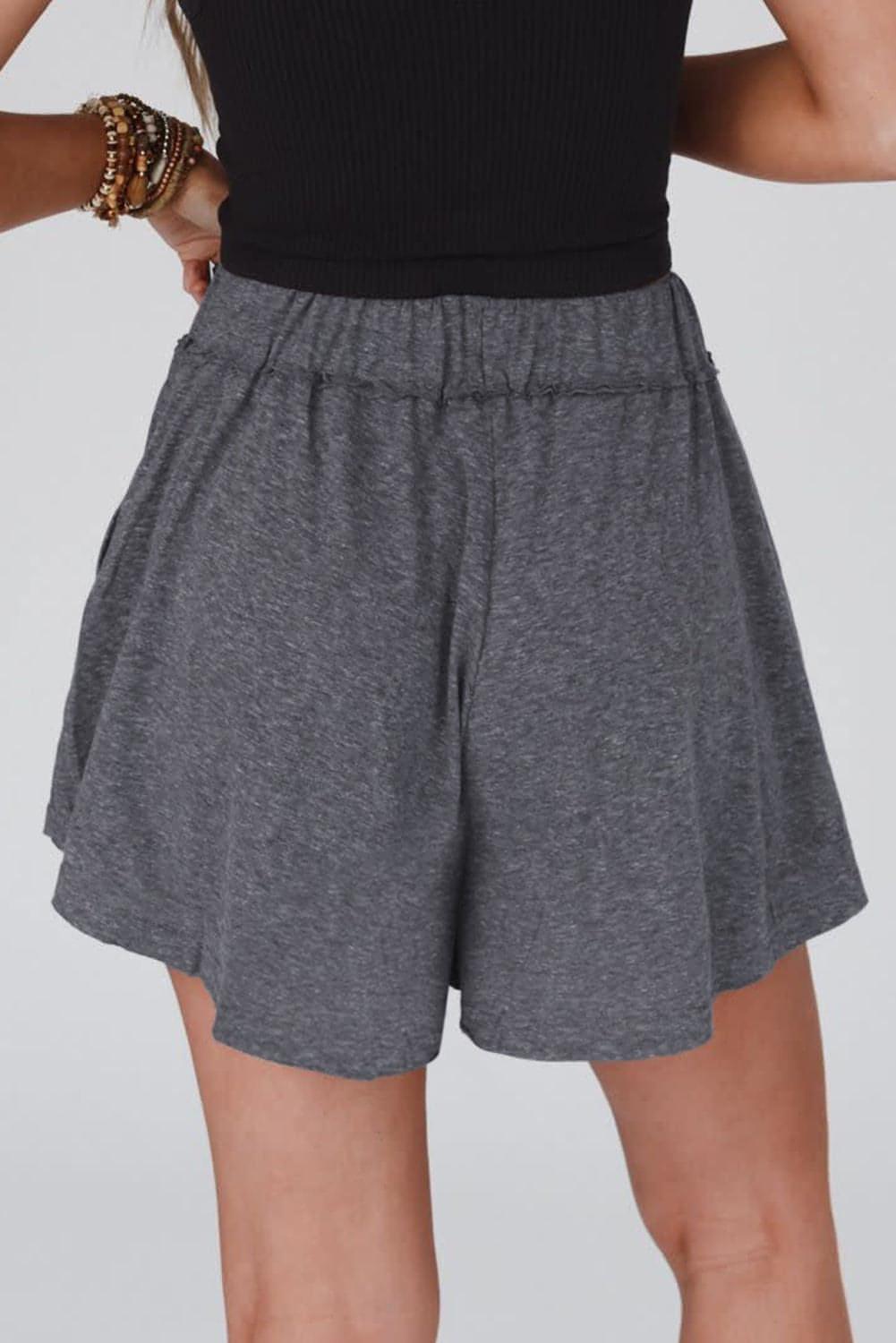 Gray Elastic Waist Culotte Shorts