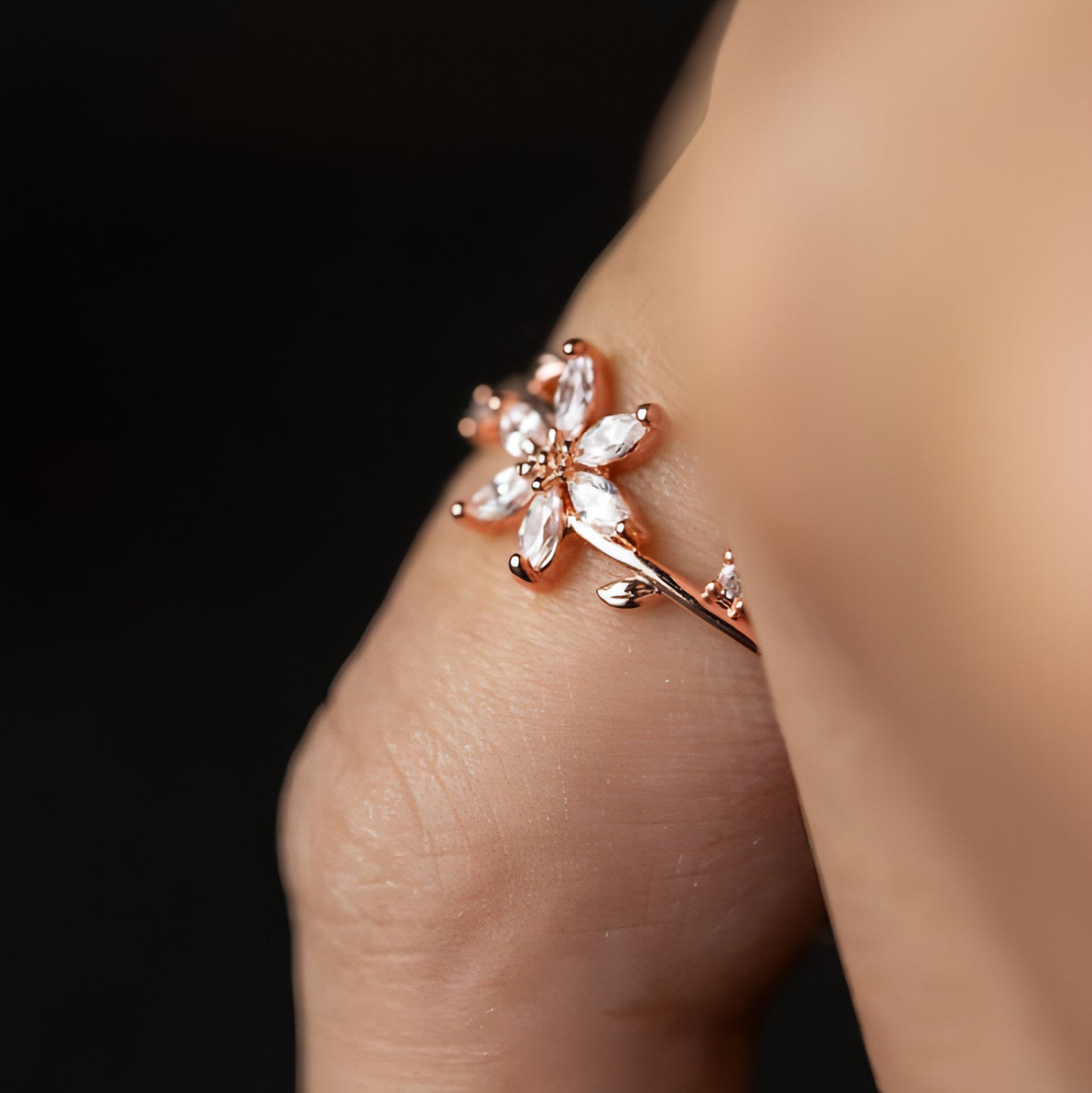 Elegant Floral Diamond Ring in Gold & Platinum